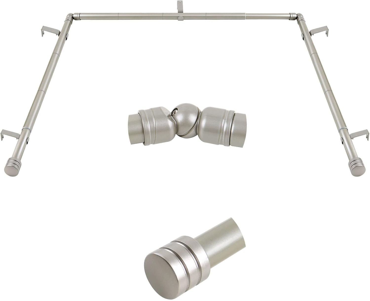 Bay Window Curtain Rods, HOTOZON 7/8 Inch Heavy Duty Curtain Rods for Bay Windows 48-84 Inch(Center Rod), 32-58 Inch Side Rods for Windows, Antique Silver, Decorative Drapery Rod with End Cap Finials