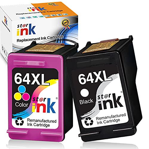 st@r ink Remanufactured Ink Cartridge Replacement for HP 64 XL 64XL for Envy Photo 7855 7858 7155 7800 6255 7864 7164 7158 6252 6258 Printer(Black Tri-Color, 2-Pack)