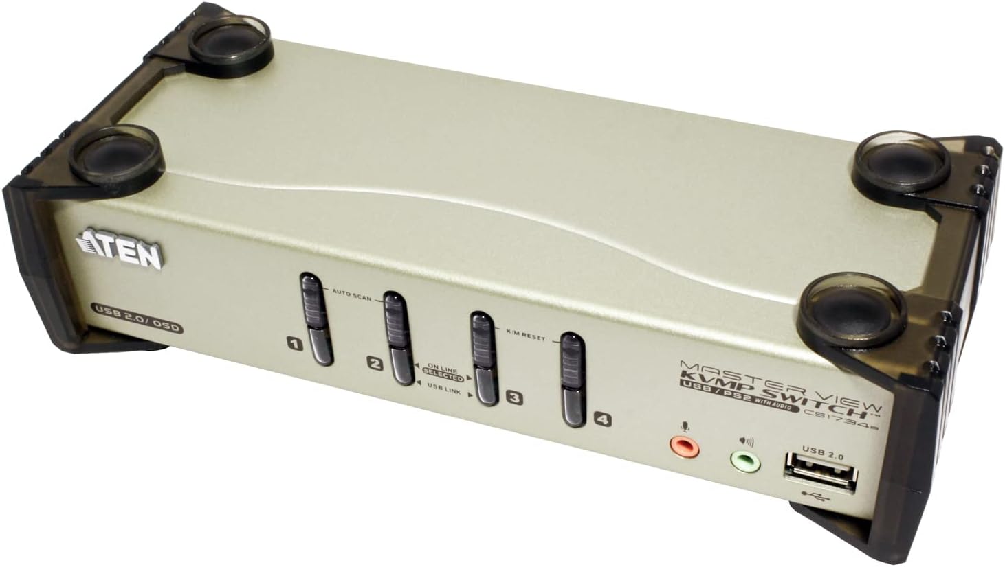 ATEN 4-Port USB 2.0 KVMP Switch with Audio Support and Cables CS1734B (Silver)