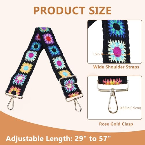 Image of Purse Strap, Adjustable Embroidery Flower 2 Inch Wide Purse Straps Replacement Crossbody for Women