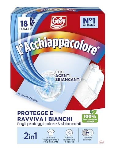 Grey L'Acchiappacolore 2 en 1 protege y reaviva los blancos, hojas atrapa color, hojas protectoras del color y blanqueadores, paquete de 18 hojas
