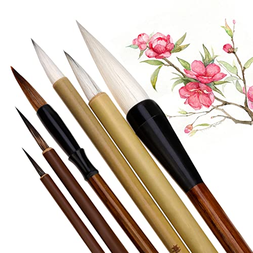 Pwsap 6pcs cepillo de caligrafía china Kanji japonés Sumi cepillo de dibujo, Pinceles de Escritura cepillo chino pinceles de Tinta Profesional para Pintura para Estudiantes, Principiantes y calígrafo