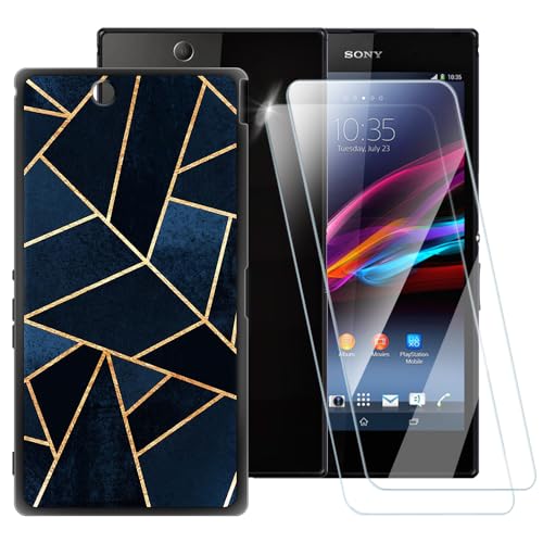 ESACMOT Coque à rayures classiques compatibles avec Sony Xperia Z Ultra XL39H + [lot de 2] protecteur d'écran en verre trempé, coque antichoc pour Sony...