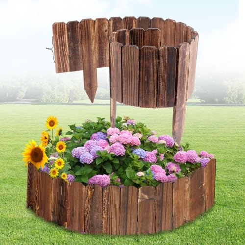 Garden Wooden Fence,12ft X 8in Pine Wood Flower Bed Edging Borders, No Fading Planter Fencing for Outdoor Patio Lawns Yard Flower Bed Decoration