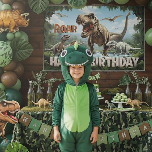 Image of Dinosaur Birthday Party Decorations Hunter Green brown balloon arch