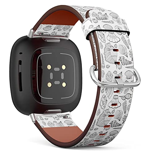 CJBROES Replacement Leather Watch Band, Compatible with Fitbit Versa 3 and Fitbit Sense of Wristband Bracelet Accessory - Zentangle-Stylized-sea-Cockleshell