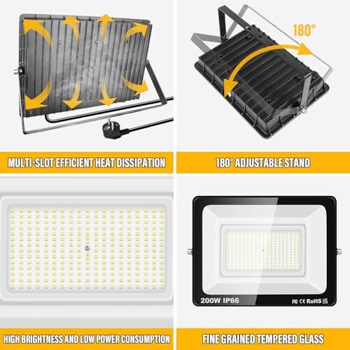 Projecteurs LED extérieur 200W puissant spot éclairage jardin étanche IP66