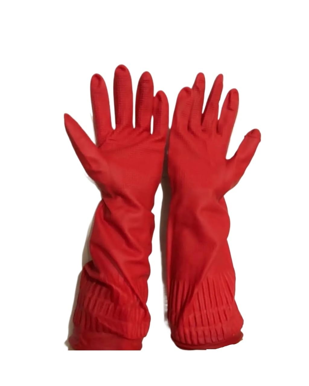 3 uds 38cm guantes for lavandería doméstica limpieza de cocina for lavar platos látex goma gruesa alargada antideslizante resistente al desgaste Para Cocina(Red)