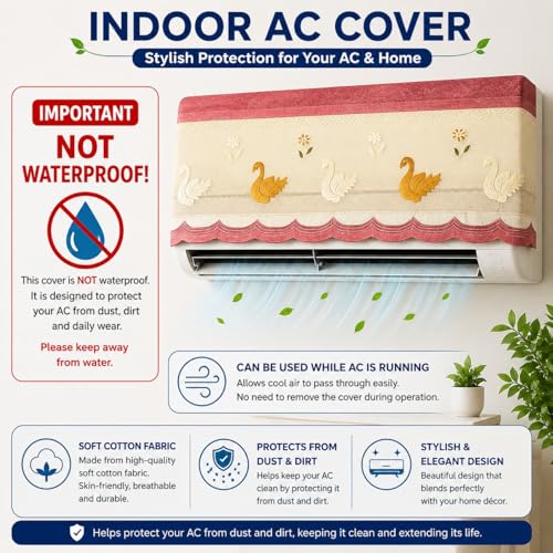 Image of Cotton Net Split AC Cover Indoor Unit for 2 Ton Capacity AC, Premium Work Indoor AC Dust Protection Cover Designer Summer Ac Cover for 2 Ton Ac (38 X 15.35 X 7.8 inch, Peach)