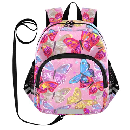 Colorful Butterfly Star Toddler Harness Backpack for Boys Girls 3-6 Years Kids Backpack with Anti Lost Safety Leash Child Leash Backpack for Travel Walking Preschool
