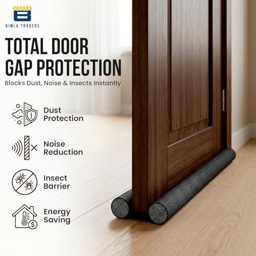 Image of Door Draft Stopper PVC Size 42Inch | Under Door Dust & Noise Blocker | Cold & Heat Insulation Strip | Door Gap Sealer for Home Doors & Windows | Easy Install | Black | Pack of 3