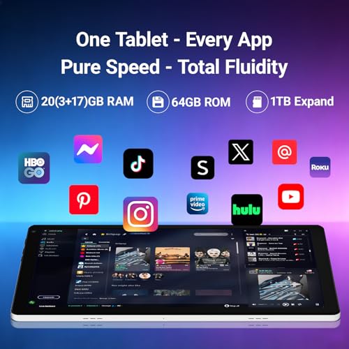 Image of Android 15 Tablet 10 Inch, 20GB RAM 64GB ROM 1TB Expandable, Fast WiFi 6 & BT 5.4 Tablets 5-Core, HD IPS Touchscreen, 8H+ Battery, Dual Camera Portable Tablet for Kids & Adults, Gift, Streaming -White