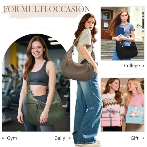 Image of VASCHY Crossbody Crescent Bag for Women, Casual Lightweight Nylon Large Slouchy Hobo Bags Purses for Travel /Gym /Work /College