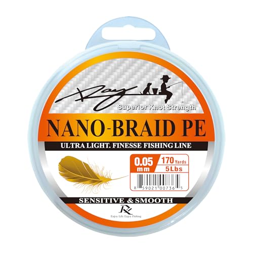 Ultra Slim Braided PE Fishing Line, Strong Knot Strength, Deign for Ultra Light Freshwater Fishing, Come with 3lb Test or 5lb Test, 170Yds Each Spool (Orange, 0.05mm-5Lbs)