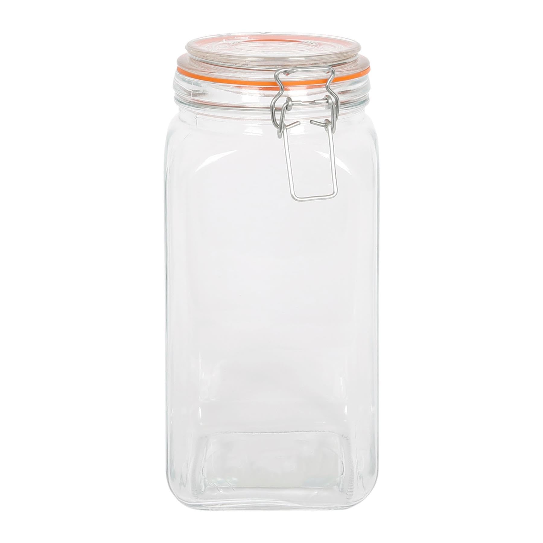 Argon Tableware 1.7L Square Glass Jar with Clip-top Lid - Airtight Kitchen Mason Jar Food Storage Preserving Container for Pickling, Chutney, Jam, Coffee, Oats
