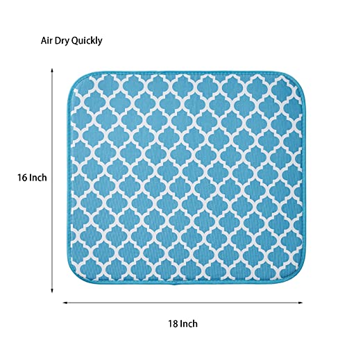Image of Microfibre Drying Mat for Kitchen Dish Drying Drainer Mat Absorbent Drying Mat Washing Up for Glass, Plate & Cup 16inch x 18inch 2 Pack (Blue Bracket)