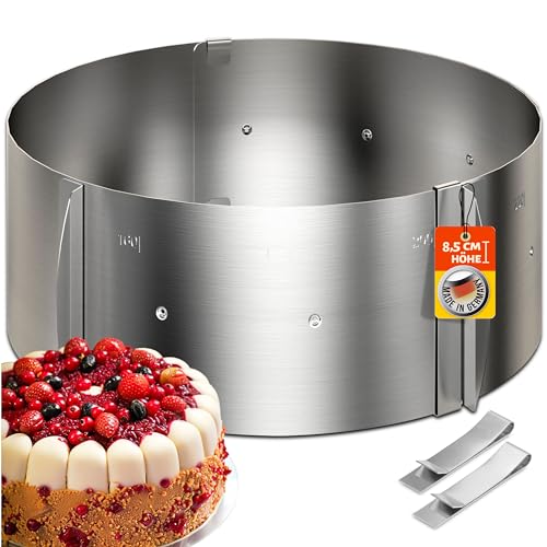 Menz Stahlwaren GmbH Cake ring – Made in Germany – Stainless steel cake mold adjustable and can be fixed with clips – 3.3” high – for magical cake creations