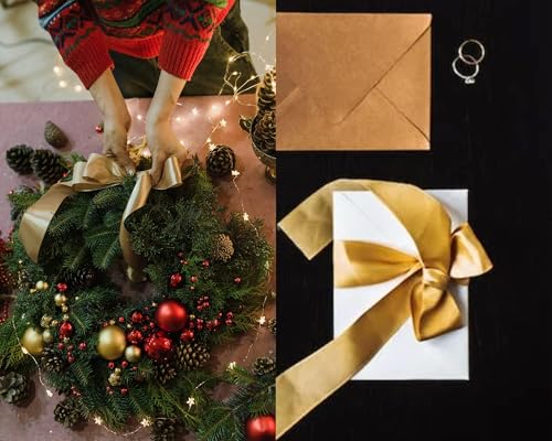 Image of Double Face Brown Satin Ribbon 2 inch X 25 Yards Polyester Brown Ribbon for Gift Wrapping Very Suitable for Weddings Party Invitation Decorations and More