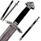 Viking Sword – Real Damascus Steel Battle-Ready Northman Swords | Handmade Functional Viking Sword Prop | Gift for Him, Prop Tools with Origional Leather Scabbard