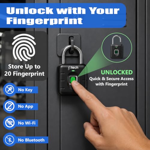 Image of IFITech Smart Fingerprint Padlock | Biometric Padlock | Keyless Lock | Stores Up to 20 Fingerprints | Fingerprint Lock for Gym Locker, Cabinet, Drawer, Luggage & Personal Spaces | Black, Made In India