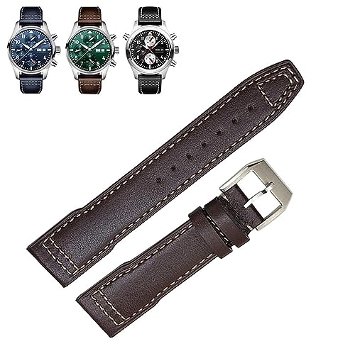 Bracelet montre cuir vachette véritable 21mm marron foncé pour IWC IW377714 Mark 18