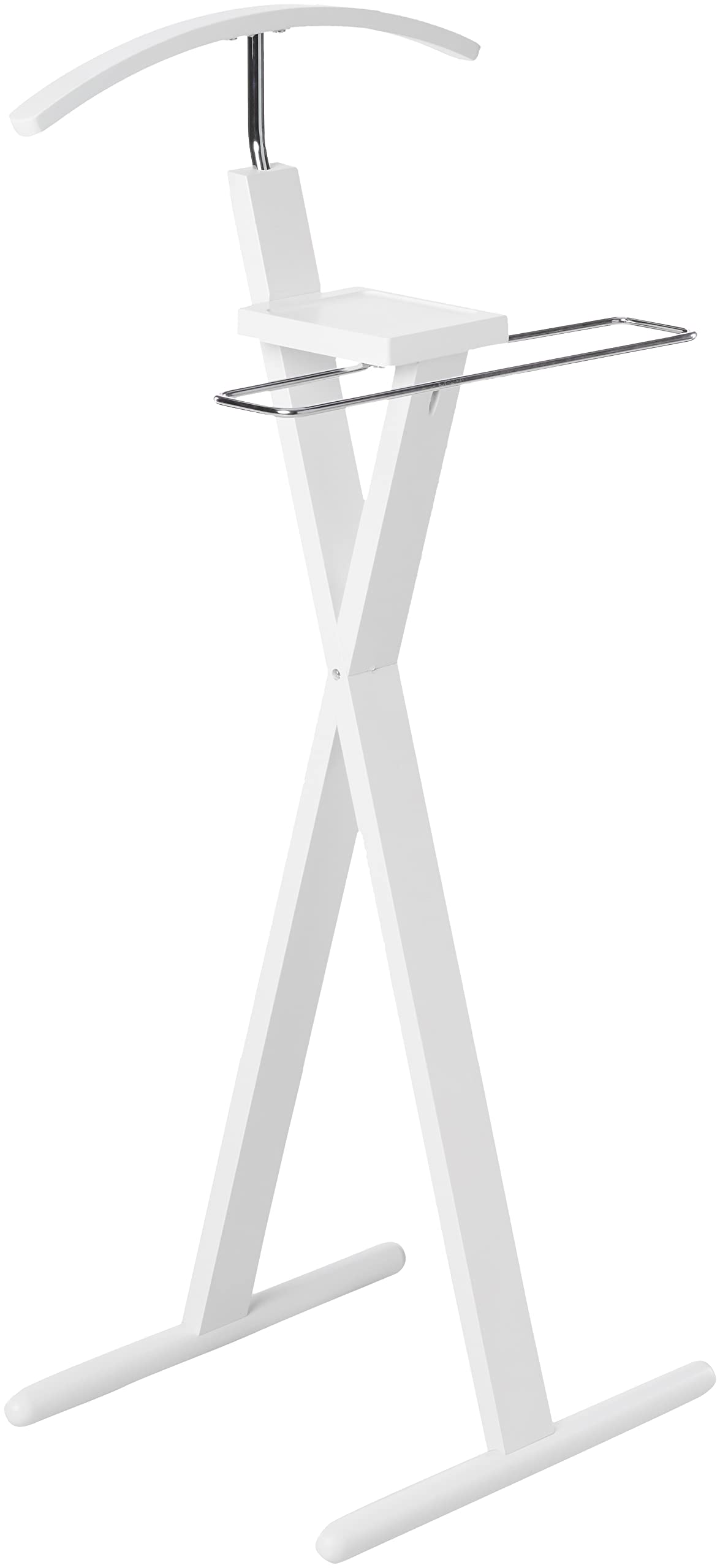 Proman Products Josh Freestanding Wooden Valet Stand Organizer with Tray, Hanger, Trouser Bar, White