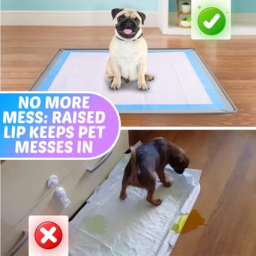 Image of TidyFriend Dog Pee Pad Holder Tray Fits for 28 inch x 34 inch Pee Pads with Corner Lock Holes, Raised Edges, Non-Spill, Easy to Clean Silicone Dog Potty Tray Holder, for Indoor Floor Protection (Light Grey)