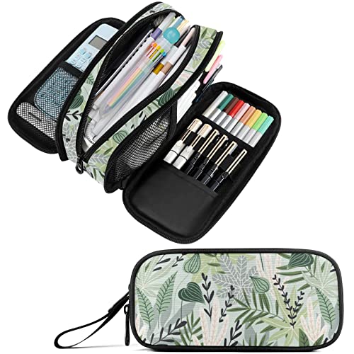 Image of Fustylead Exotic Plants Nylon Pencil Bag Large Storage Pouch Pen Case Makeup Bag Simple Stationery Bag School College Office Organizer for Teens Boys Girls Student