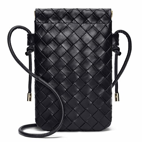 Crossbody Bag for Women with Self-Closing Lock, Woven Leather Cell Phone Purse with Adjustable Shoulder Strap, Small Portable Women's Crossbody Purse with Card Slots for Travel Dating Shopping