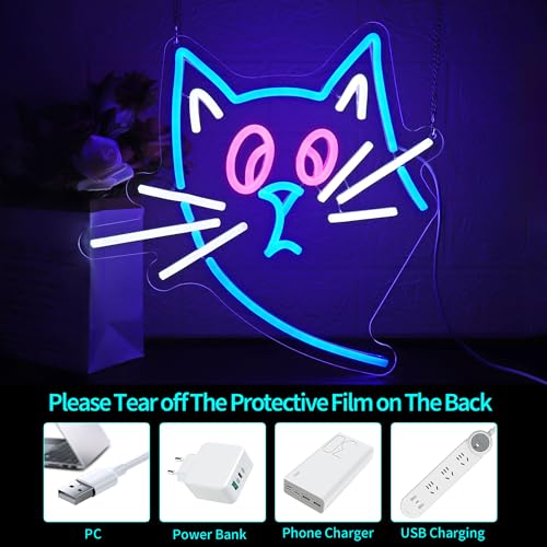 Image of Cat Neon Sign - HSJNJKFU Cat Neon Signs for Wall Decor LED Light Signs for Man Cave Room Home Party Birthday Beer Signs - LED Neon USB Powered