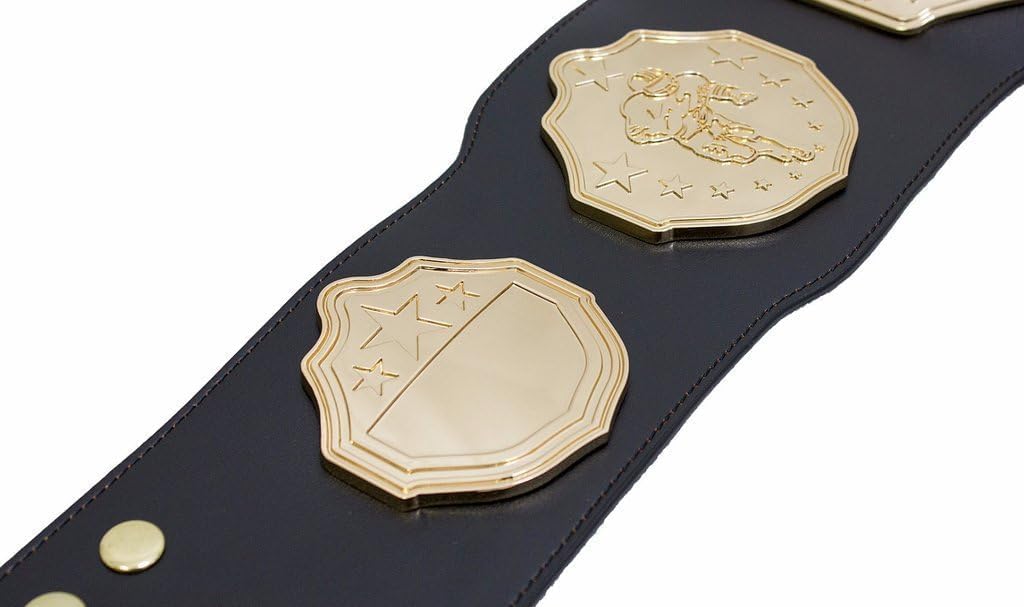 Fantasy Football Championship Belt Trophy with Stiff Arm Design, Gold and Black, Adjustable Adult Size, Heavyweight Title Belt for League Winner