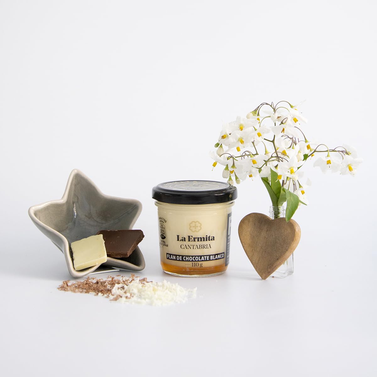 LA ERMITA Flan de Chocolate Blanco, Postre Lácteo Artesanal con Leche, Queso y Cobertura de Chocolate Blanco, Sin Gluten, 110 g (Pack 6 unidades)