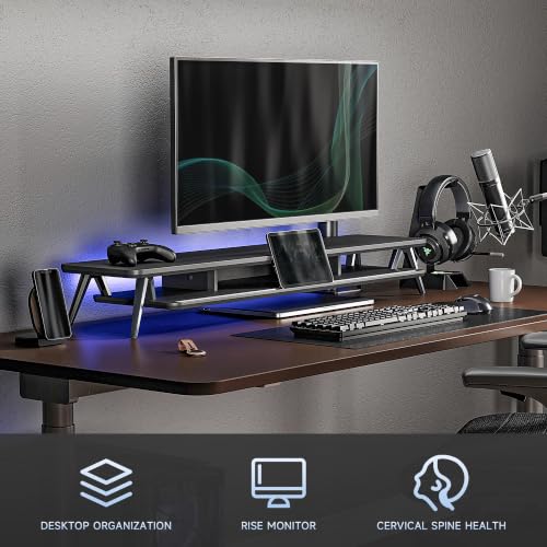 Image of Fenge Dual Monitor Stand, Monitor Stands Riser for 2 monitors, 42.5 Inch Wood Desk Shelf with Storage Organizer and Cable Management for Office Desk Accessories