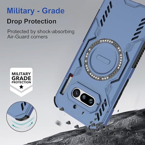 Image of amazon basics Back Case Cover for Nothing Phone (4a) | Magnetic Case with Built-in Metal Ring | Supports MagSafe Charger, Wallet & Car Mount | Shockproof Hybrid PC + TPU | Blue