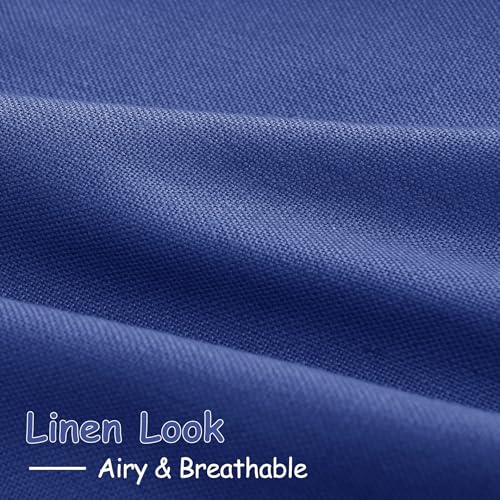 Image of Classic Blue Linen Curtains 84 Inch Length 2 Panels Set for Living Room Rod Pocket Back Tab Light Filtering Window Drapes for Bedroom Dining Room Protect Privacy Modern Farmhouse Decor 52x84