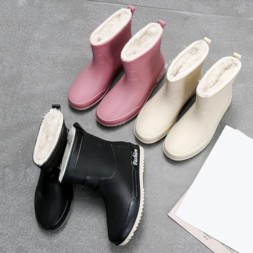 Generisch Gummistiefel Damen Gefütterte Wasserdicht Regenstiefel Warme Gummi Arbeitsstiefel Einfarbig Regenschuhe Casual Stiefel Outdoor Rutschfester Gartenschuhe für Frühling, Herbst und Winter