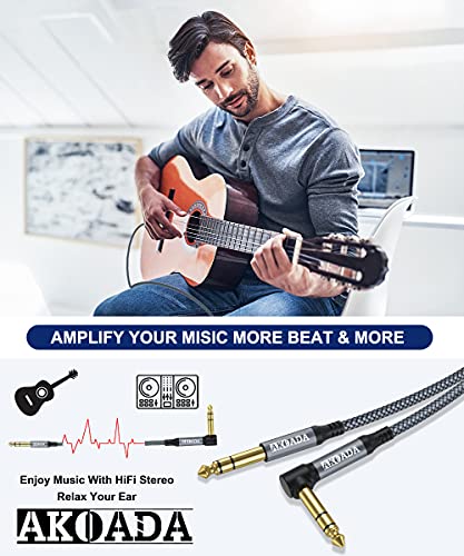 1/4 Inch Trs Instrument Cable (10Ft 2Pack),Akoada Right Angle 6.35Mm Male Jack Stereo Audio Interconnect Cord,Compatible For Bass,Keyboard,Mixer,Amplifier,Amp,Ect #TOP3