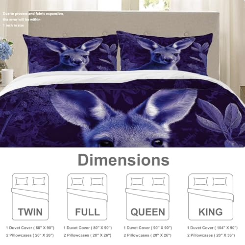 BaoNews Niedliches Känguru-Bettwäsche-Set, King-Size-Größe, 3-teilig, Känguru in lila Pflanzen, 100 % Baumwolle, Hotel-Bettwäsche-Set mit 2 Kissenbezügen (ohne Füllung)