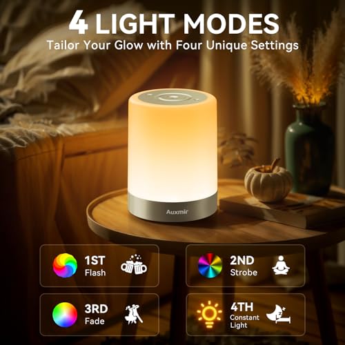 Image of Auxmir Nursery Night Light for Baby, Rechargeable Touch Lamp for Breastfeeding & Diaper Changes, 256 RGB Colors 5 Brightness Levels, 1 /2 /3H Timer, Portable Bedside Night Light for Kids Bedroom, Silver