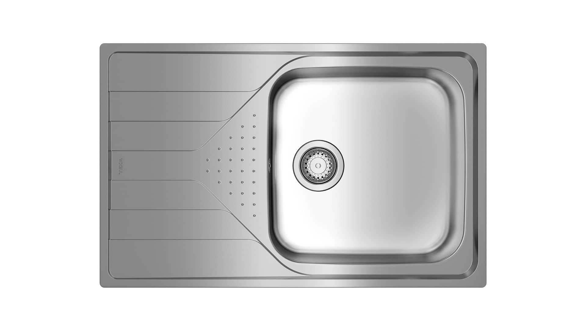 TEKA Fregadero Encastrado 1 Cubeta 50 cm Escurridor Reversible en Acero Inoxidable, Profundidad 175mm, Mueble 50cm, Desagüe con Válvula Manual y Sifón, Universe 50 T-XP 1C 1E Max