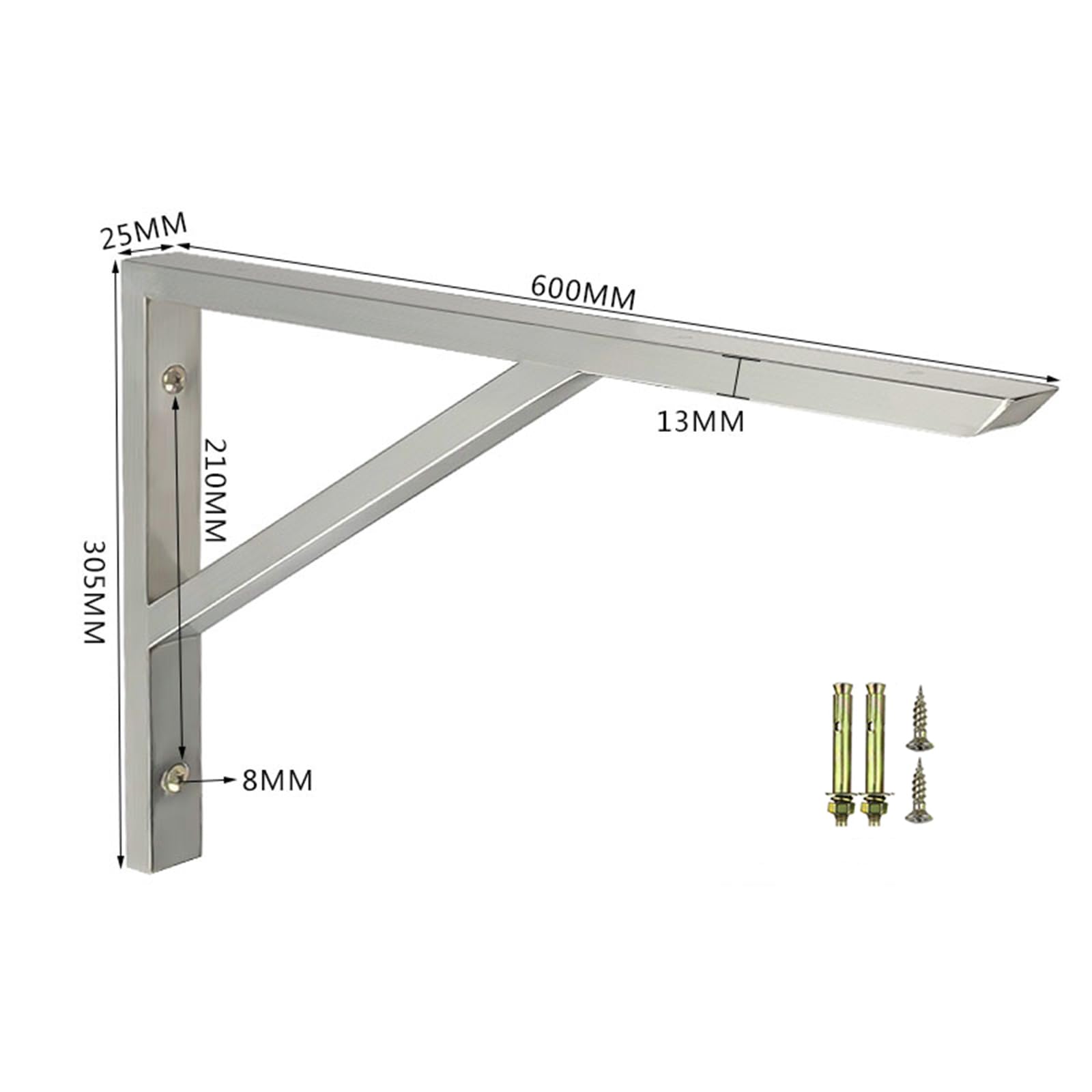 2 Piezas Soportes para Estantes de Pared,Soportes de Estantería de Metales Pesados,Escuadras para Estanterias de Acero Inoxidable en Forma de Triángulo,con Tornillos,Plateado (600mm x 305mm)