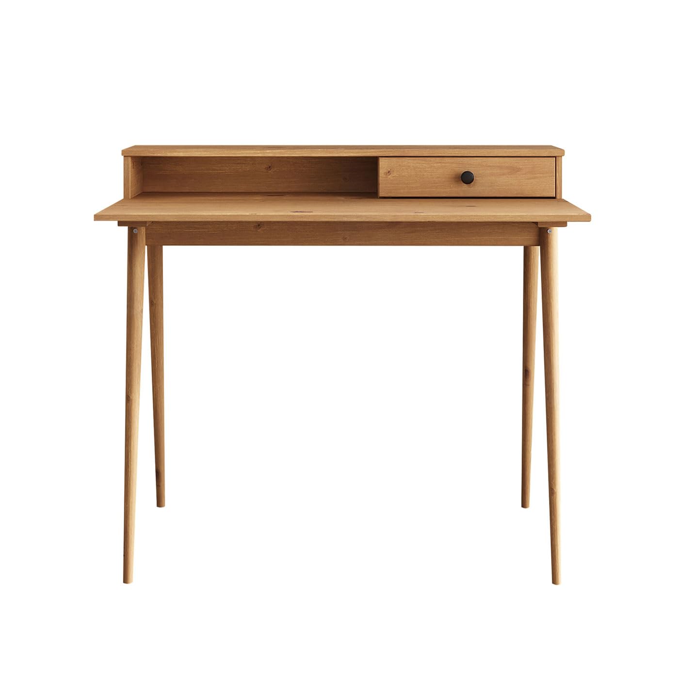 IDIMEX Schreibtisch Malina mit Aufsatz & Schublade aus Kiefer Massivholz, Eiche Farben- Bürotisch mit Stauraum & konischen Beinen, Stabiler PC-Tisch aus robusten Materialien