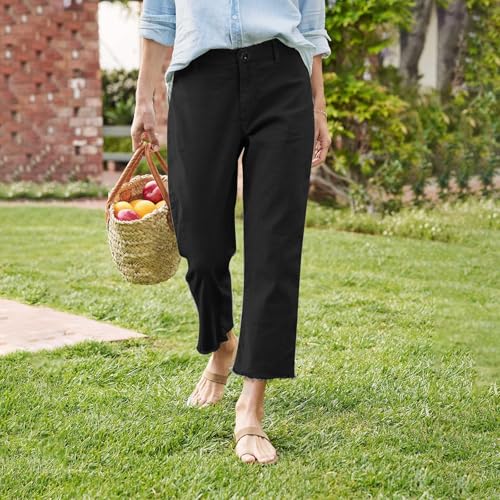 Cotton Linen Cropped Pants Women Straight Leg Capris Summer Business Casual Cargo Pants Ankle Length Chino Trousers2