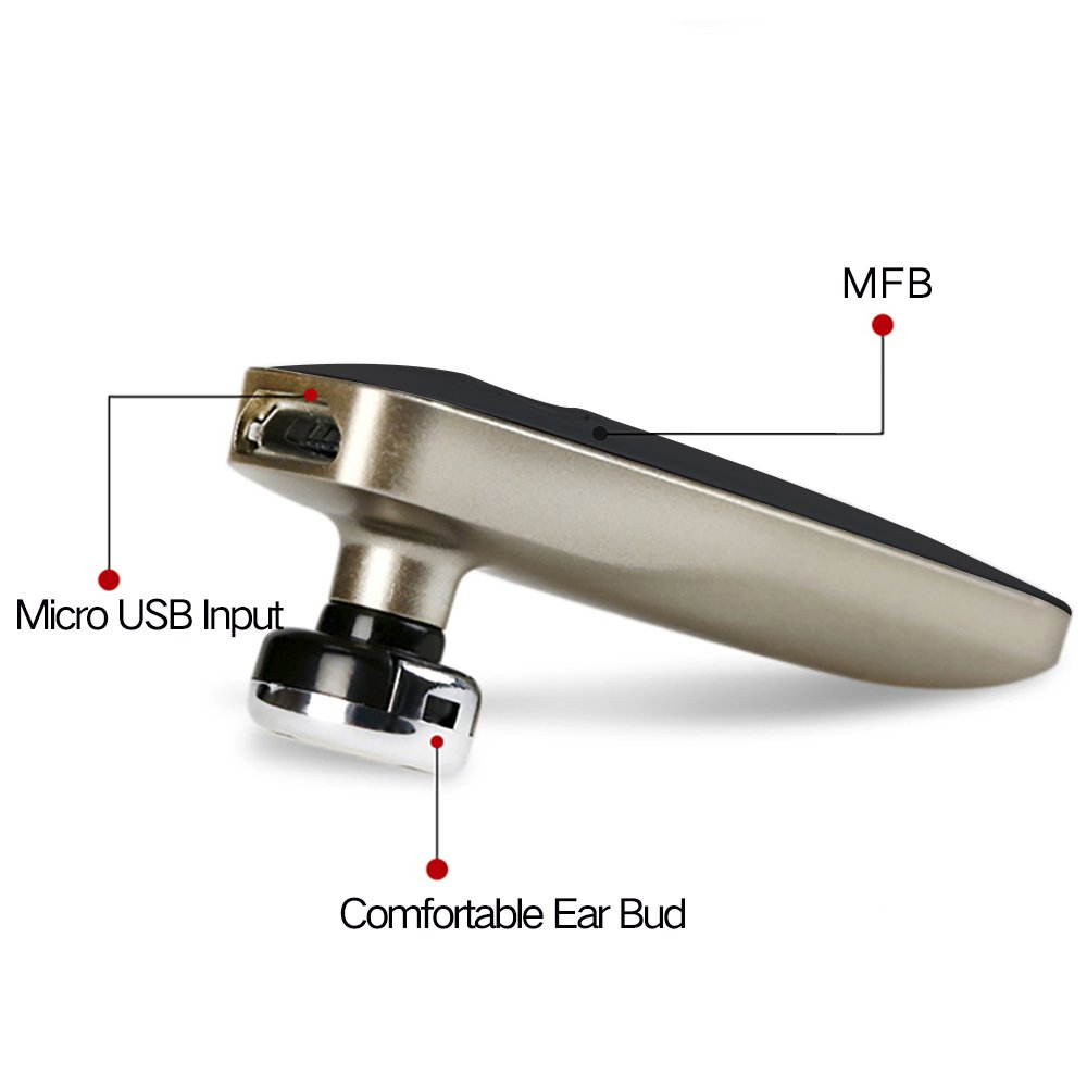 Diagram showing Micro USB Input, MFB button, and Comfortable Ear Bud on Remax RB-T8 headset