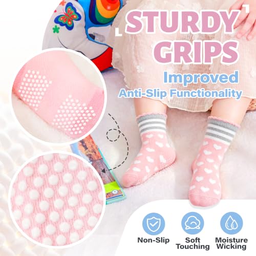 Image of ANTSANG Baby Girls Toddlers Grips Socks, Kids Unicorn Crew Cotton Socks