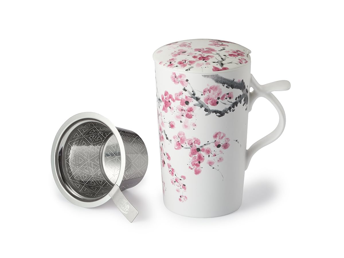 Teemando teamug „Sakura" New Bone China-Kräuterteetasse, matt mit Edelstahlsieb, 0,4 l H 15 cm, Ø 8,8 cm