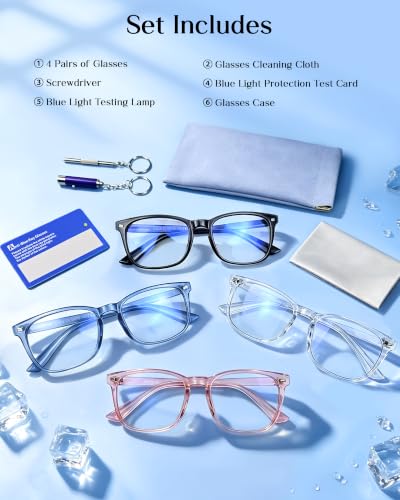 Image of 4 Pack Blue Light Glasses for Women Men, UV Protection Blue Light Blocking Computer Glasses - Lightweight