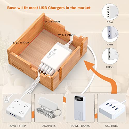 Pezin & Hulin Station de charge en bambou pour plusieurs appareils  comprenant un chargeur USB à 5 ports, 6 câbles, un organisateur de bureau  pour téléphones, tablettes, stations d'accueil en bois