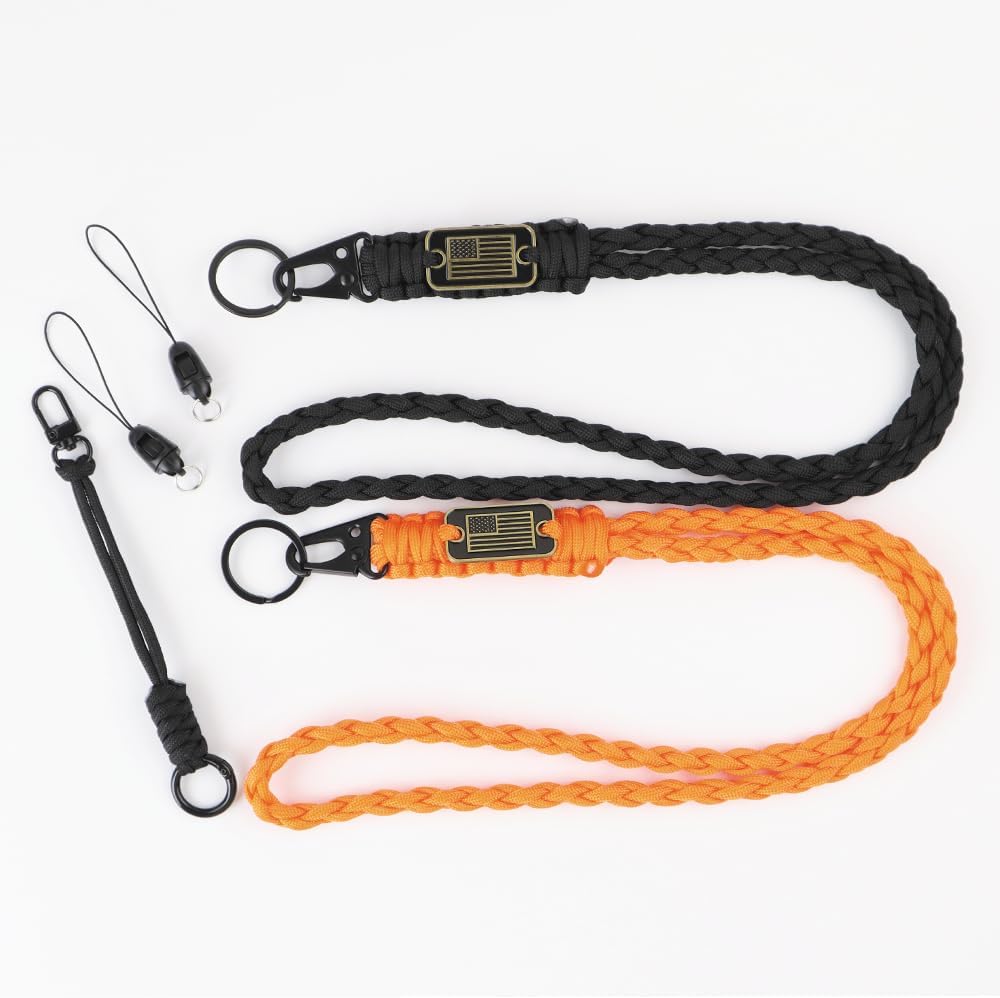 3 Pack Braided Paracord Lanyard with USA Flag, Paracord Keychain with Buckle, Necklace Strap for ID Badges - Image 3