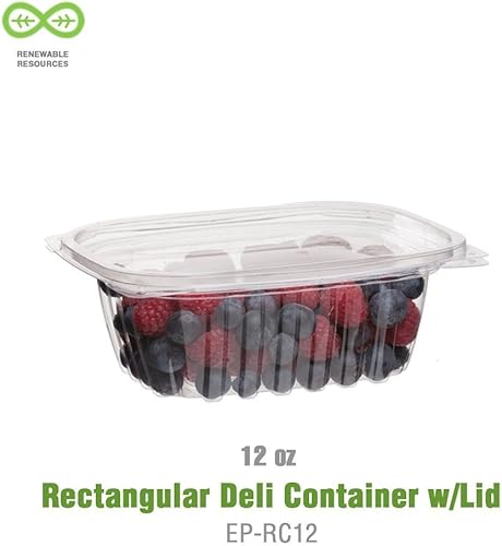 Miniatura 2 de ECO PRODUCTS Recipientes rectangulares transparentes compostables de 12 onzas con tapas, caja de 300, preparación de comidas, hechos de plástico